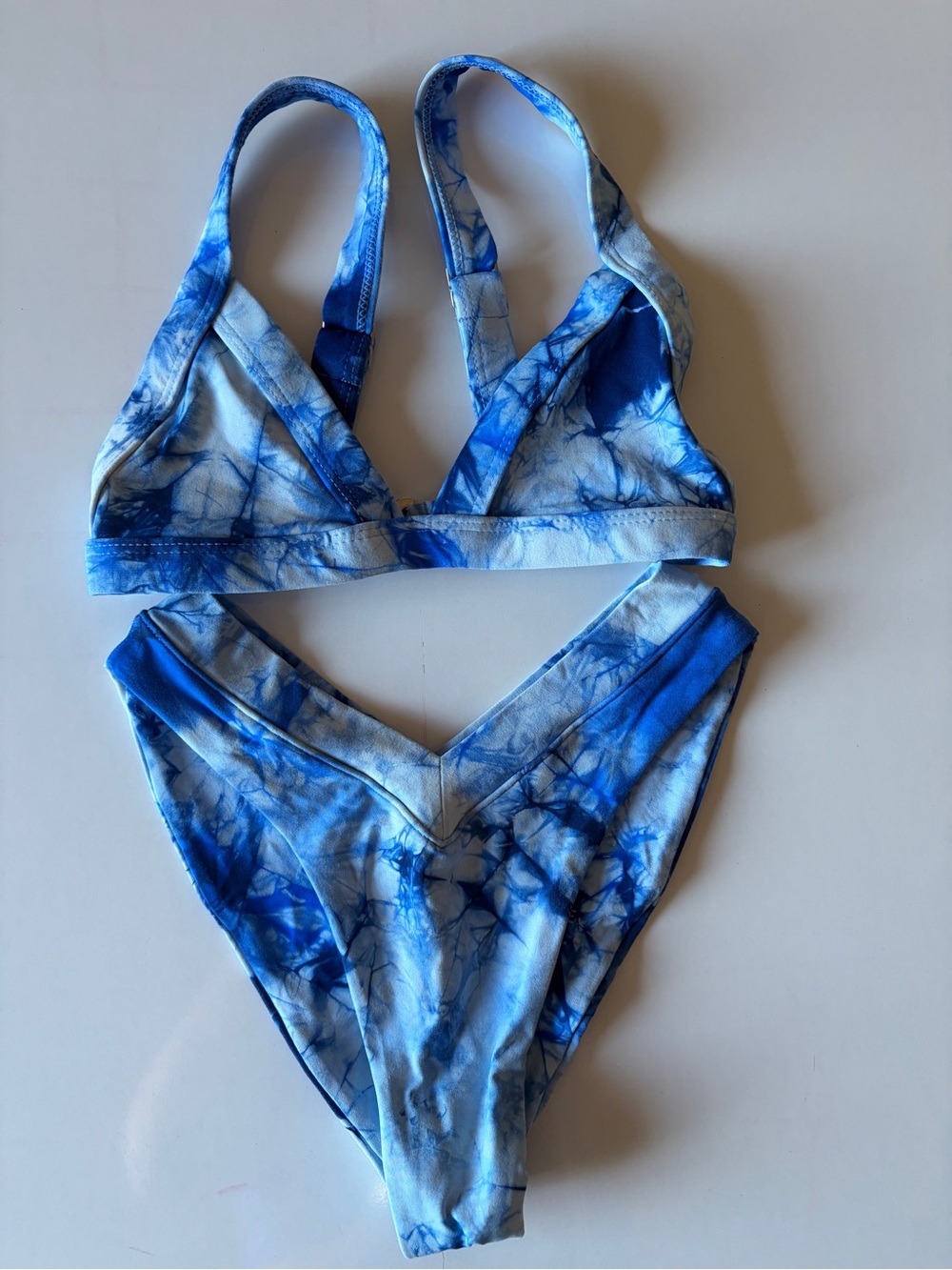 Oneone swimwear blue tie dye bikini women’s XS triangle top high cut bottoms